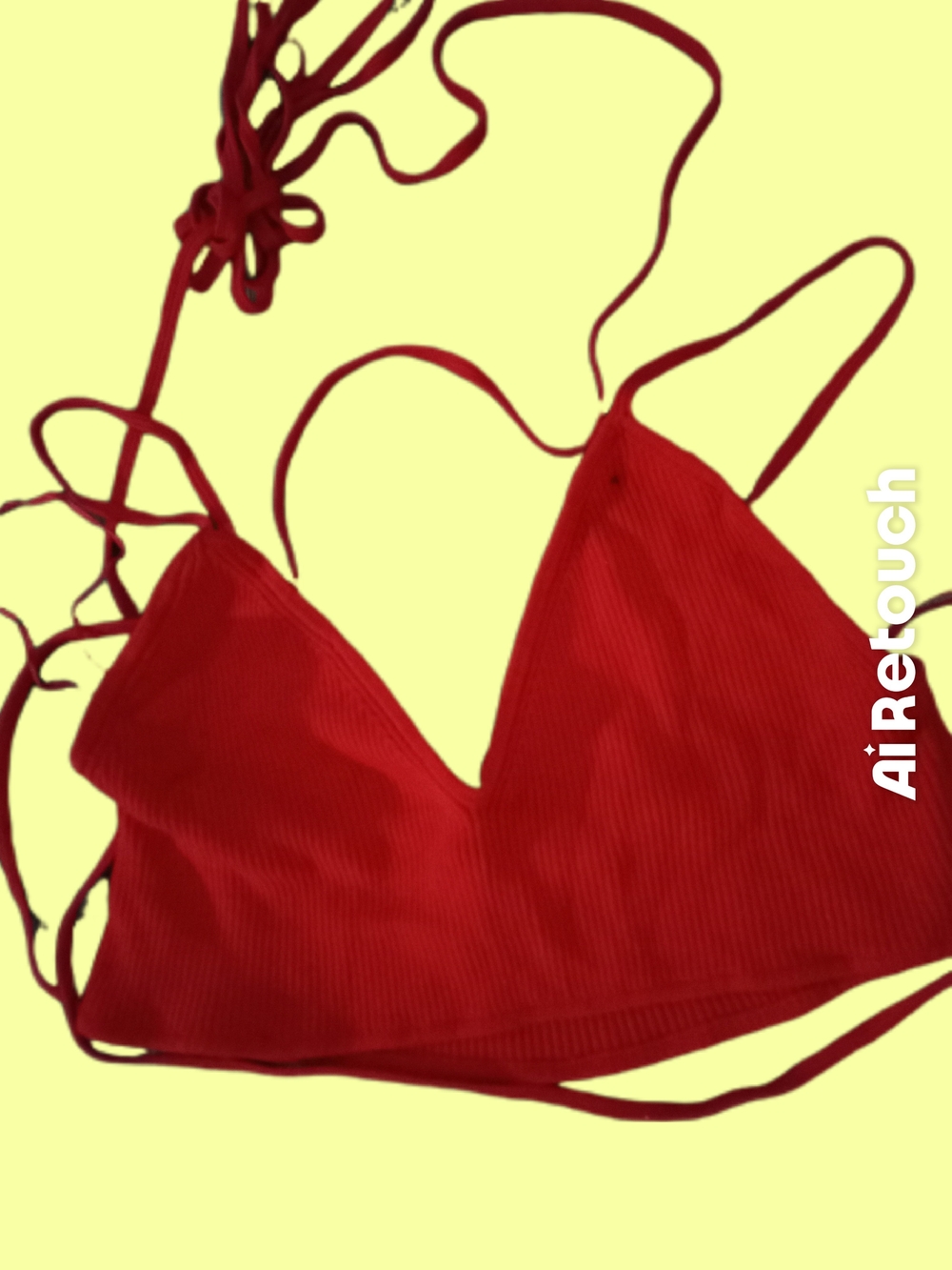 Red Ribbed Triangle Crop Top with Adjustable Straps